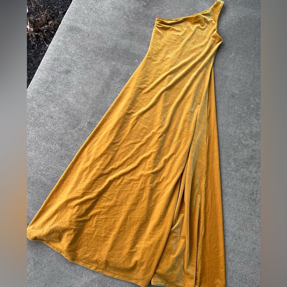 Polo Ralph Lauren gold yellow velvet one shoulder velvet dress midi cocktail NWT - Picture 7 of 11